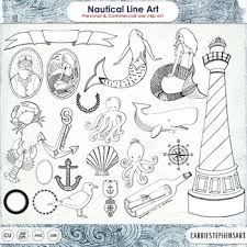 New users enjoy 60% off. Nautical Line Art Illustration Black Outlines Sea Creatures Whale Mermaid