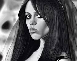 Wednesday Addams Jena Ortega From TV Series Digital Print PDF Printable  Artwork Wall Art Downloadable Watercolor Painting Instant Wall Decor