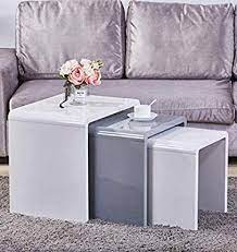 Goldfan Nest Of 3 Tables High Gloss Coffee Table Set Wood Nesting Coffee Table Multi Functional Side Table For Living Coffee Table Side Table Wood Living Table