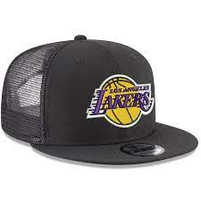 Men S Los Angeles Lakers New Era Black Trucker 9fifty Adjustable Snapback Hat Snapback Hats Los Angeles Lakers Hats