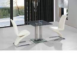 3 piece modern dining table and 2 chairs set glass top black metal frame kitchen. Small Clear Glass Dining Table And 2 Faux Chairs In Cream