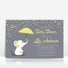 Elephant Baby Shower Invitation Yellow On Grey With Umbrella Unisex Baby Shower Invitations Baby Shower Invitations Baby Shower Invitations Design