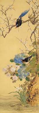 japan flowers and two birds by okamoto shuki 1807 1862 그림 새 수채화