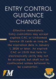 The 6th force support squadron has you covered! Macdill Afb On Twitter Effective Immediately Due To Restrictions On Travel And Office Closures Entry Controllers May Accept Expired Dod Cac Or Uniformed Service Id Cards Be Aware Only Cards Expired On