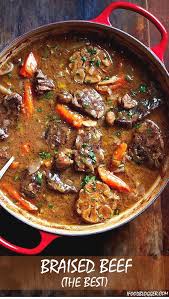 Braised Beef With Gravy Like Sauce And Vegetables Recipe Beef Recipes Easy Tender Braised Beef Beef Dishes