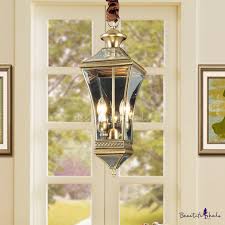 Clear Glass Lantern Pendant Light 2 Lights Vintage Brass Outdoor Lighting For Porch Beautifulhalo Com