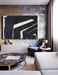 Cz Art Design Horizontal Minimal Art Minimalist Painting On Canvas Black And White L Living Room Canvas Contemporary Home Decor Contemporary Interior Design