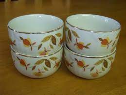 Vintage 1950 S Hall S Superior Jewel Tea Autumn Leaf Custard Cups Set Of 4 Jewel Tea Dishes Autumn Leaves Hall Pottery