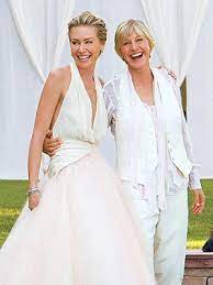 From The Cake To The Rings To The Reception Take A Look Inside The Couple S Romanti Ellen Degeneres Wedding Ellen And Portia Wedding Celebrity Wedding Dresses