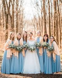 Dusty Blue Bridesmaids Dresses With Gold Shawls Dusty Blue Bridesmaid Dresses Bridesmaid Dresses Blue Bridesmaid Dresses