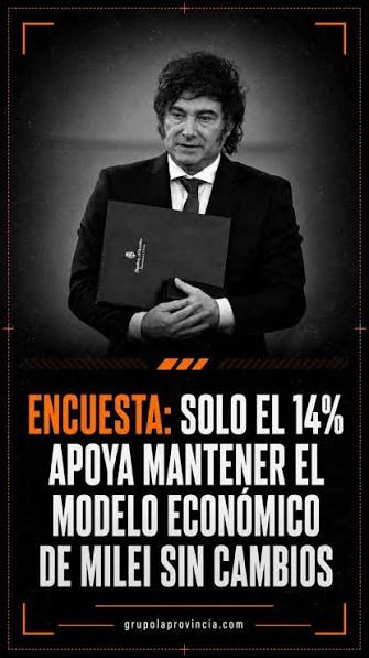 ⭕️ Encuesta: solo el 14% apoya mantener el modelo económico de Milei sin cambios, Una encuesta de Hugo Haime y Asociados mostró un fuerte malestar con la situación económica: solo el 14% de los ...