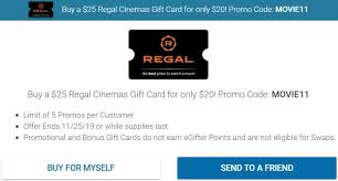 Regal entertainment group is an american movie theater chain with over 500 theaters in the united states, providing guests with a comfortable environment to view films. Expired Egifter Buy 25 Regal Cinemas Gift Cards For 20 With Promo Code Movie11 Limit 5 Gc Galore