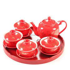 Chinese Wedding Teapot With Four Gaiwan Tea Ceremony Wedding Tea Pots Chinese Tea Ceremony