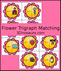 3 Dinosaurs Flower Trigraph Matching