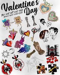 V Day Flash Sheet 1 Of 2 These Are Couples Tattoos So We Ll Be Doing Them For Buy 1 Get 1 Free The Valentines Day Tattoo Flash Sheet Valentines Couple