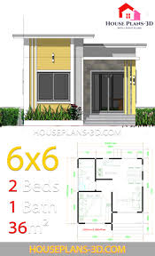House Plans 6x6 With One Bedrooms Flat Roof House Plans 3d Flat Roof House House Plans Unique House Plans