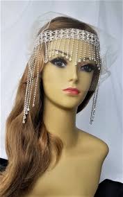 CLOSEOUT SALE 50% OFF Rhinestone Head Chain Rhinestone Gatsby Headpiece,  Face Chain, Masquerade Sparkling "celeste"