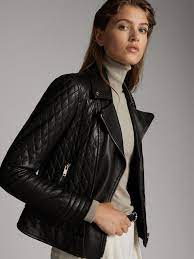Black Nappa Biker Jacket With Topstitching Women Massimo Dutti Jacken Bikerjacke
