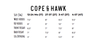 Sizing Chart Cope Hawk