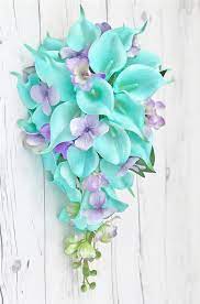 Shop natural aqua blue colored contact lenses. Natural Touch White And Turquoise Callas With Lilac Lavender Purple Filler Cascade Silk Bouquet