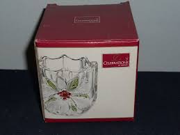 Celebrations by mikasa crystal love vase in box square 7 hearts embossed. Celebrations By Mikasa Christmas Holiday Bloom Crystal Votive Candle Holder Mikasa Christm Crystal Votive Candle Holders Votive Candle Holders Votive Candles