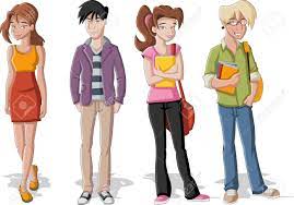 Un sueño mas a cumplir!¡motivación para todos los estudiantes del mundo. Grupo De Cuatro Jovenes Estudiantes Adolescente Gente De Dibujos Animados Ilustraciones Vectoriales Clip Art Vectorizado Libre De Derechos Image 22610152