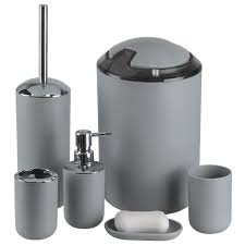 Shop wayfair for all the best grey bathroom accessories. Amazon Com Imavo Bathroom Accessories Set 6 Piece Plastic Gift Set Toothbrush Holder Toothbrush Cup Soap Dispenser Soap Dish Toilet Brush Holder Trash Can Grey Home Kitchen