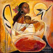 Original artworks for commercial use. Sunshine Mother And Child Painting By Shijun Munns