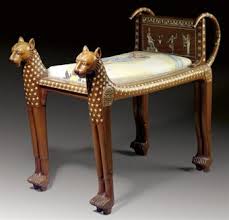 An Egyptian Revival Mother Of Pearl Inlaid Solid Rosewood Stool Circa 1900 Formed As Two Dogs Flanking A Slip S Egyptian Furniture Egyptian Design Egyptian