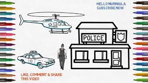 Printable drawings and coloring pages. How To Draw And Color The Helicopter Pages Policeman Police Station And Learn Colors Book For Kids Youtube