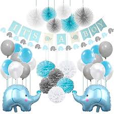 Impressively designed, colorfully themed, and the check out our personalized blue elephant baby shower water bottle labels made to match it's a boy baby shower decorations and supplies. Bellac Baby Shower Decorations Kit Boys Party Decor Supplies Elephant Themed It S A Boy Banner Pomp Poms Balloons Hanging Paper Fans Blue Educational Toys Planet