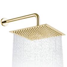 Bathselect napoli brushed gold square rainfall shower set with handheld shower retail price: Don T Miss Our Deal Large Selections Of Showerhead Shop Fontana 8 10 12 16 Solid Brass Square Brushed Gold Thin Rainfall Wall Mount Shower Head At Fontanashowers Com