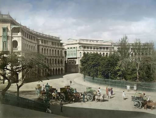 1880s. British India, Bombay (Mumbai). Elphinstone Circle - Early Morning Deliveries. Elphinstone Circle was laid out in 1869 on the site of the old Bombay Green in Fort area of the city.