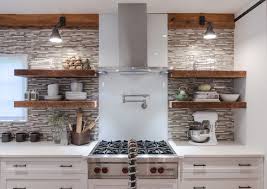 Since most (if not all) rustic style shelves come in natural wood, you also get to add a 'hip element to your contemporary kitchen. Gray Mosaic Backsplash Contemporary Kitchen Beckwith Interiors