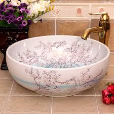 China Painting Plum Blossom Ceramic Painting Art Ceramic Wash Basin Lavabo Bathroom Sink Counter Bathroom Sink Ceramic Bathroom Sink Bathroom Sink Organization