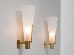 Set Of Two Large Brass And Frosted Glass Wall Lights Frosted Glass Wall Light Wall Lights Large Wall Lighting
