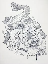 Black And White Snake Tattoo Drawing Fineline Snake And Flowers Snake Tattoo Design Tattoo Designs And Meanings Flower Tattoo Designs