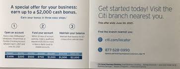 Just apply online for a citi rewards mastercard and use your new citi credit card within 60 days from card approval. In Branch Citibank Business Up To 2 000 Checking Bonus Doctor Of Credit