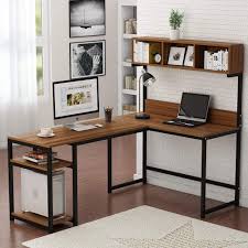 Amazon Com Tribesigns L Shaped Desk With Hutch 68 Inches Corner Computer Desk Gaming Table Workstation With Storage Bookshelf For Home Office Dark Walnut Kitchen Dining