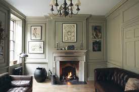 Elegant And Formal European Living Room With Fireplace And Wood Paneling Painted Farrow Ball Ball Gr French Living Rooms Living Room Grey Georgian Interiors
