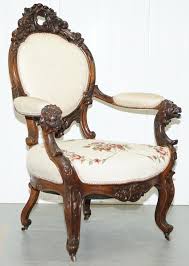 Victorian Show Frame Lion Carved Walnut Salon Armchair Embroidered Upholstery Victorian Chair Victorian Furniture Victorian