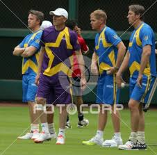 Fotocorp : Michael Vaughan, Allan Donald, Shaun Pollock,Glenn McGrath  Practice Session of Cricket All- Stars in Houston