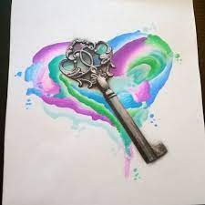 Gorgeous Watercolor Tattoo Design Created By Nnertattoo Using Their Chameleon Pens Chameleonpens Pen Marker Alcoho Key Tattoo Designs Key Tattoo Drawings
