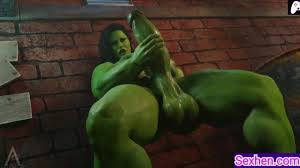 (4K) She Hulk Futa massage and masturbate his big green penis to cum |3D  Hentai Animations|P130
