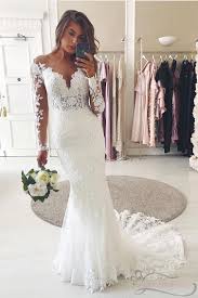 A low back is a favorite feature for. Mermaid Long Sleeves Lace Bridal Dress With Court Train