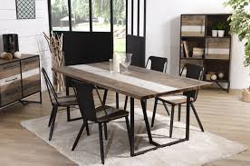 Table De Repas En Acacia Degrade En Couleurs Et Metal 200x100x74cm Mathys Infos Et Dimensions L Table Salle A Manger Table A Manger Rectangulaire Table Repas