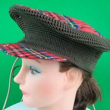 Vintage Tartan Scotland St.andrew Tartan Wool Cap With Pompom Accent
