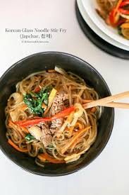 Japchae Korean Glass Noodle Stir Fry Recipe Korean Glass Noodles Glass Noodles Korean Kitchen