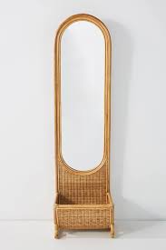 Modern freestanding full length floor mirror. Anthropologie Hazel Rattan Floor Mirror