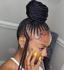 Master Braider On Instagram The Small Feed In Bun Double Design Girls Hairstyles Braids Braided Hairstyles Natural Hair Styles